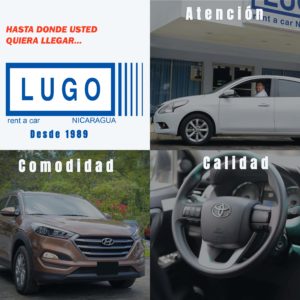 Collage de 4 fotos de autos con el logo de Lugo Rent a CAR.